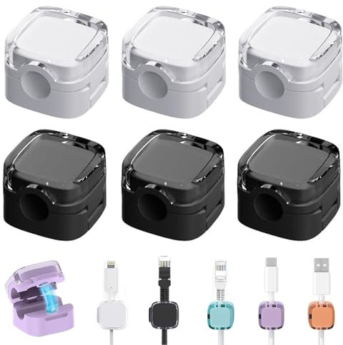 6 Pezzi Clip per Cavi Autoadesivi, Organizzatore di Cavi per Scrivania, Fermacavi Adesivi Magnetico Ferma Cavi Adesivi Cable Organizer Adatto per Scrivania, Comodino (Nero & Bianco)