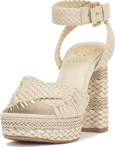 Vince Camuto Women's Pessa Woven Platform Sandal, Panna Creme, 8.5