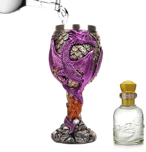 Calice médiévale - Coupe dragon en acier inoxydable - Verre à vin avec design de dragon - Gobelet médiéval sûr et - Coupe décorative pour les fêtes, décoration fantaisie