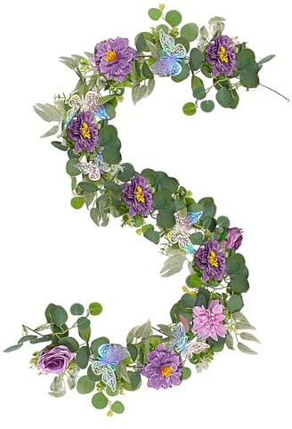 Frühlingsdeko Girlande, 1.8M Künstliche Blumengirlande mit 3D Schmetterlingen Deko, Girlande Frühling mit Künstliche Blumen, Frühling Deko Kunstblumen Girlande für Heimdekoration, Hochzeit, Party (C)