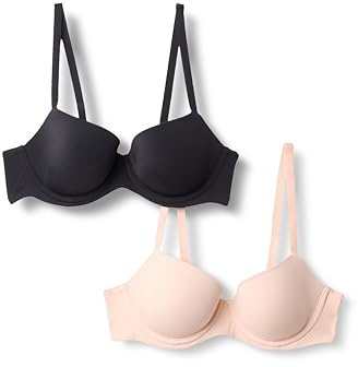 Amazon Essentials Sujetador balconette con aros y forro de microfibra Mujer, Pack de 2, Negro/Pétalo Claro, 95B