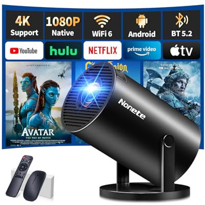 Beamer 4K Projektor Full HD 1080P【2026 Modell】 Mini Beamer mit WiFi 6 und Bluetooth 5.2, Android Tragbarer Projector 270° Dreh mit Auto Keystone für PC/HDMI/USB，mit Maus und Fernbedienung, Schwarz