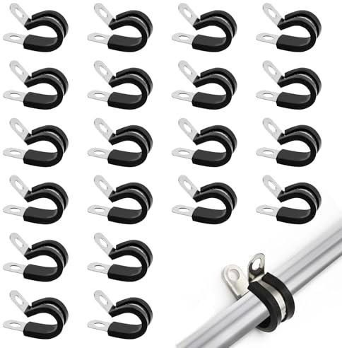 ARTGUTS 20 fascette stringitubo a P foderate in gomma in acciaio inox per cavi, cavo, cavo, filo, tubo, tubo da 16 mm