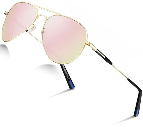 DADA-PRO Sonnenbrille Herren Polarisiert Pilotenbrille Damen Metallrahmen Retro Fliegerbrille UV400 Schutz Polarized Sunglasses Men Women (Rosengold/Verspiegelt)