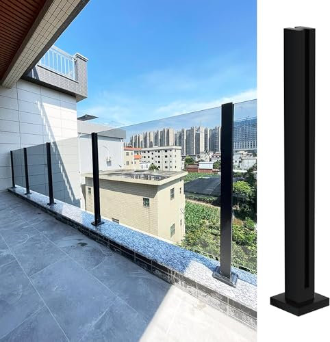Ringhiera in Vetro Nero - Balaustra in Acciaio Inox 304 per gradini, balconi, Scale, terrazze, patii, recinzioni per Piscine (85 cm/33,5 Pollici, palo Centrale)