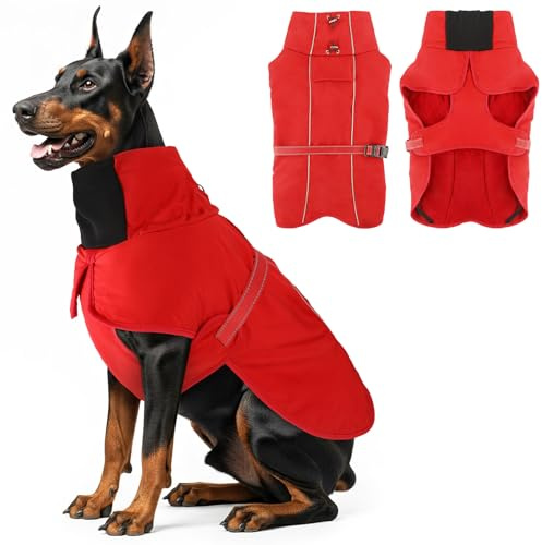 Warme Hundemäntel, wasserdichte Reflektierende Hundejacke, Winddichter Wintermantel mit Hohem Kragen Weichem Fleecefutter, Verstellbare Passform Hunde Hundemantel Für mittelgroße bis große Rassen