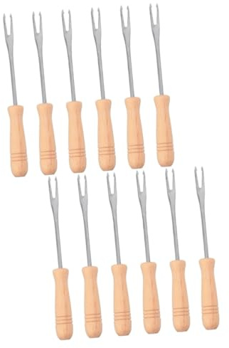 LIOOBO 12 Stück Käsegabeln Set Mit Holzgriff - Teleskop Maisgabeln Für BBQ - Picknick Und Grillen Rostfreie Edelstahl Spieße Für Schokolade Und Smores