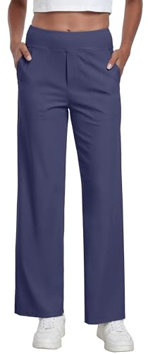 GRECERELLE Yogabyxor för kvinnor hög midja stretch joggingbyxor dam arbetsbyxor palazzo byxor för fritid, arbete och sport, Val blå, S