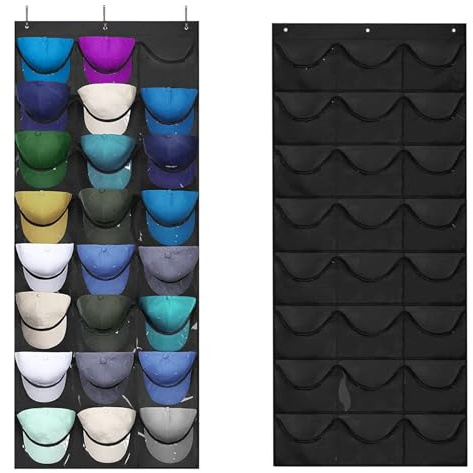 Yunyige Cap Halterung Tür, Kappen Aufbewahrung mit 24 Taschen, Basecap Halterung für Aufbewahrung Baseballkappen (Schwarz)