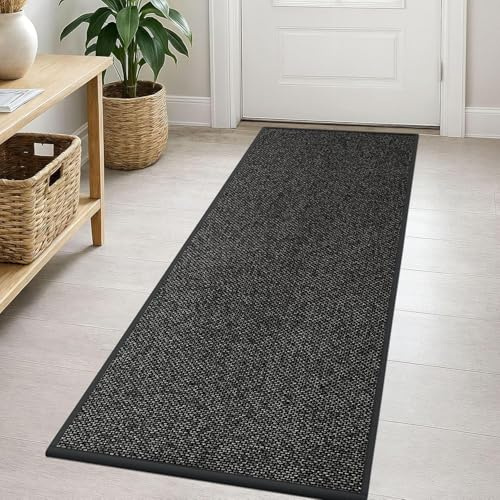 KMVIZI Küchenteppich Waschbar rutschfest 45x150cm, Küchenläufer rutschfest mit Gummi, Teppich Läufer Flur, Küchenmatte Saugfähig, Waschbare Teppiche für Küchen, Flur, Eingang, Badezimmer, Grau