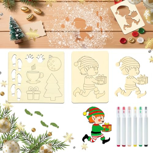 Wichtel Zubehör Set Weihnachten Wichteltür Set Leiter Postkasten | Wichtelschablone Fußabdrücke, Mini Besen & Wichtel Fußspuren Schablone, für Adventszeit & perfekte Geschenkidee