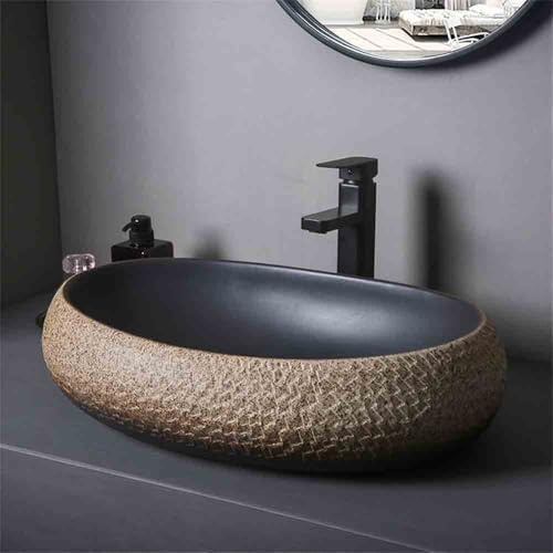 Lavandino da Bagno Piccolo lavabo da appoggio in Ceramica Nera lavabo Vintage Bagno Interno Domestico Balcone lavabo da appoggio per Bagno