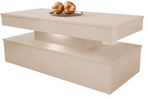 Mirjan24 Couchtisch Serkuzo Bis 120 mit weißer LED (Wüstensand) | Moderner Sofatisch mit Ablagefach und Antirutschfüßen, B/H/T: 120/50/55 cm