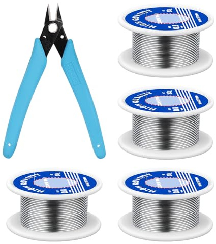 Solder Wire, 4 PCS with Rosin Core 0.8mm Soldering Wire with 1 Cutting Pliers, Solder Wire with Flux, Electrical Solder for Electronic Components Repair, DIY Projects, Circuit Board Welding (80g)