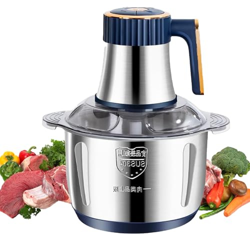 Mini picadora eléctrica de carne, procesador de alimentos de 500 W, picadora de verduras y carne con recipiente de acero inoxidable de 5 l y 6 cuchillas para frutas y verduras