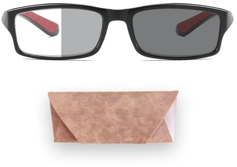 LTDOOIT Blaulichtfilter Brille Lesebrille 2,0 Herren Damen, Selbsttönende Photochrom Sportbrille & Bürobrille, Leichte PC-Lesebrille Schwarz-Rot mit Etui für Outdoor & Computer