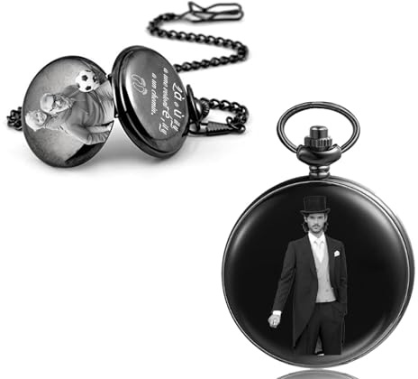 Montre de poche homme personnalisée avec photo et texte, montre de poche vintage avec chaîne, convient pour homme, mari, père, garçon d'honneur, cadeau de Noël, d'anniversaire (Photo personnalisée 1)