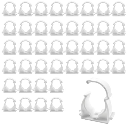 TILONKJ 30 Piezas Abrazaderas de Pvc Blanco para Tubo de 20 mm,Abrazadera de Plástico para Tuberías,U-Soporte de Plástico para Tubos,Para Piscina,Cocina y Baño(Montable en la Pared)