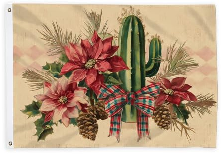 Bandiere di cactus per esterni, rustiche natalizie con stella di Natale di pino rosso decorativo per esterni con occhiello decorativo per portico anteriore, giardino, balcone, casa, 6 x 0,9 m