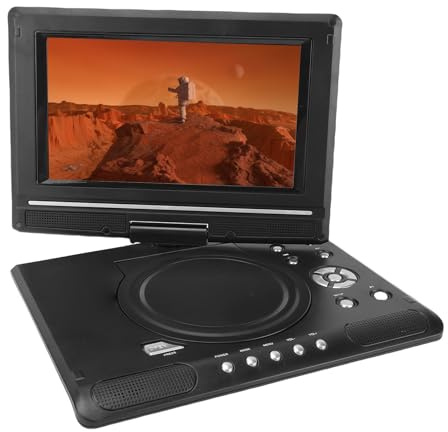 Asixxsix Bärbar DVD-spelare med 9,8 Tums Vridbar Skärm, Dubbla Stereohögtalare HD Car DVD-spelare med Antenn Fjärrkontroll Stöd för USB SD TV Sync och Flera Skivformat (eu)