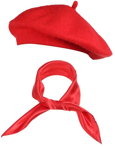 FdcZeyxior French Beret Hat and Scarf Set for Women | Classic Beanie French Themed Party Costume Accessory for Halloween, Christmas or Outside Events