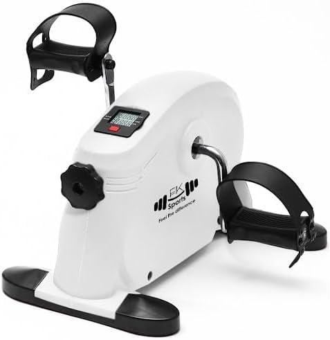 FK Sports Pedal Exerciser, Mini Exercise Bike with Digital Display, Pedal Sit Down Under Desk Bike for Leg Arm Foot, Small Cycle Equipment for Home (White)
