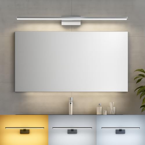 Braytron LED Spiegelleuchte Bad Spiegellampe Badlampe 60cm 3CCT IP44 Wandlampe Wandleuchte Schwarz/Chrom/Gold 12 Watt 900 Lumen (Silber)