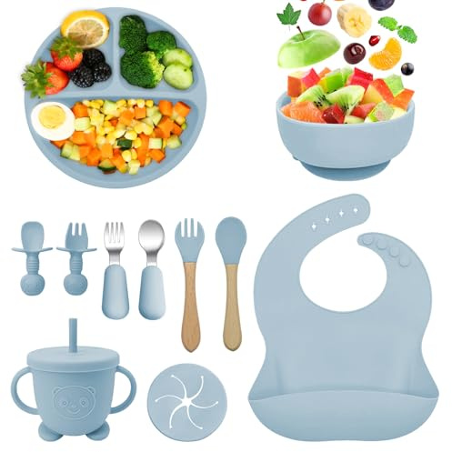 Guyisile 11 Piezas Vajilla para Bebés de Silicona Con Ventosa,Libre BPA