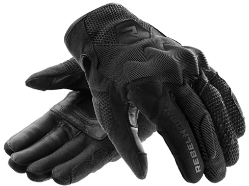 REBELHORN Core Guanti da Moto Uomo | Tessuto | Protezioni per le Caviglie | Ampi Pannelli di Ventilazione in Rete | Compatibile con Touchscreen | Livello di Protezione 1 KP | Taglie fino alla 3XL