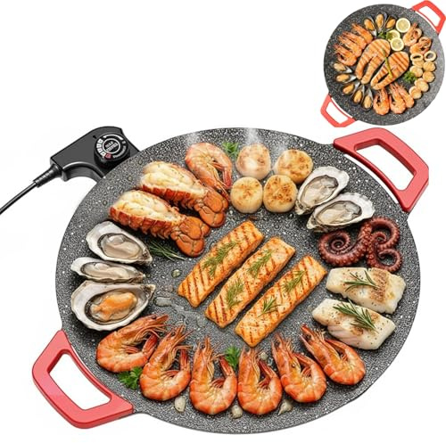 Indoor Smokeless Electric Griddle,Comales Para Tortillas Electricos, Portable Electric Korean Bbq Grill,Round Electric Griddle For Bbq, Tortillas, Steaks, Burgers, Pancakes (11 in)
