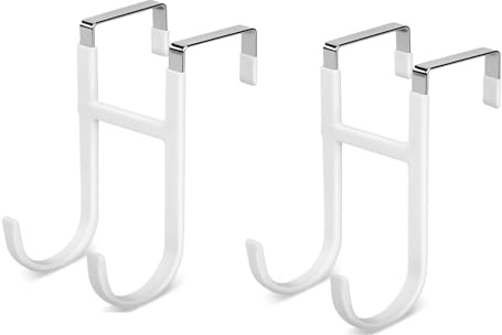 LUCTHY Over Door Hanger 2 Pack, White Dual Hook, Heavy Duty Metal | Metal, rubber. 2 dual-hook hangers, white. Fits doors up to 3.7cm. Non-slip padding. No drilling. For clothes, towels, bags