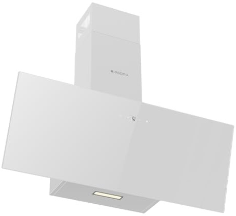 Aspes Campana Extractora Decorativa Inclinada 90cm, Cristal Blanco, ACPD901AIN. Potencia 370m3/h, 3 Velocidades, 2 Filtros, 59 dB Nivel Sonoro, Control Táctil, Apta para Lavavajillas