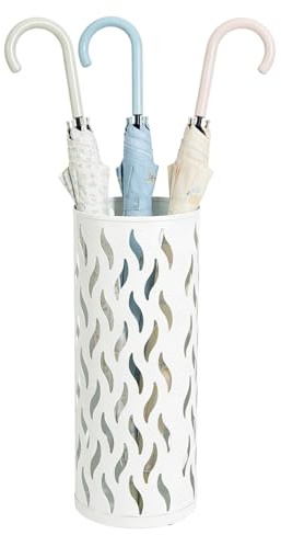HUAXITRA Umbrella Stand Metal Umbrella Holder for Entryway, Umbrella Storage Rack with 4 Hooks Decor, Walking Stick Stand Indoor/Outdoors for Entryway Home, Office, 15 × 15 × 42cm (White)