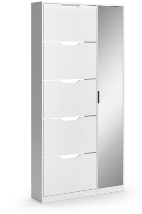Vicco Shoe tipper Luca, White, 90 x 180.5 cm with 5 tilting compartments & mirror