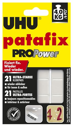 UHU 47905 patafix PROPower, ultra-starke Klebepads, fixiert Objekte bis zu 3kg (10 Packungen = 210 Klebestücke)