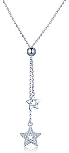 Unendlich U Fashion Sterne Damen Halskette 925 Sterling Silber Zirkonia Anhänger Y-Kette Verstellbare Kette, Silber