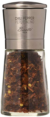 Bisetti Chili Pepper Molinillo de Guindilla con tapón, Acero Inoxidable, Color Plateado/Transparente,