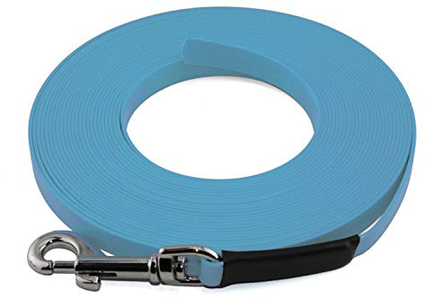 LENNIE Leichte BioThane Schleppleine, 9mm, Hunde 5-15kg, 20m lang, ohne Handschlaufe, Cyan/Türkis, genäht