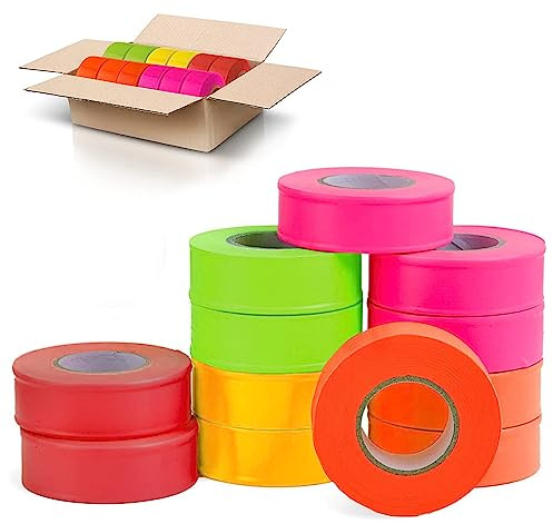 AdirPro Lot de 12 rubans fluorescents pour marquage fluo 150 x 2,5 cm de large – Excellent étiquetage visuel et étiquetage pour usage domestique et professionnel Multicolore