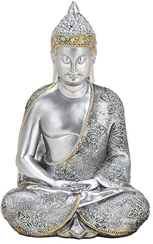 NAMENLOS Thai Buddha-Figur, meditierend, Silber | Dekofigur, Skulptur, Statue, Deko-Artikel, H 21 cm