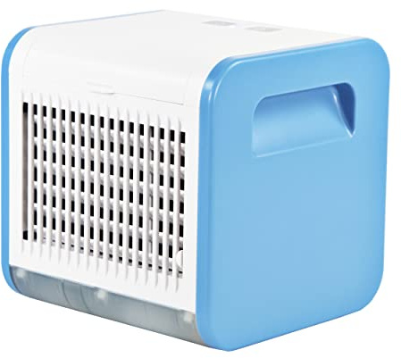 Comfort Zone 3-Speed Personal Evaporative Air Cooler, Mini Portable Air Conditioner with Top-Fill Water Tank, Up to 5-Hour Runtime, Compact Tabletop Cooler for Home, Office, or Dorm – Blue