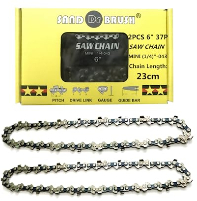 Catene per Sega da Mini Motosega 6 pollici ，Catena di Ricambio Ricaricabile Portatile da 2 pezzi，Lunghezza 23cm， 1/4， 0.043/(1.1mm)，37DL，Piastra Guida 18.5cm，lunghezza taglio 15cm