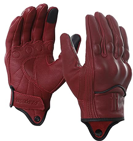 Harssidanzar Herren Vollfinger Ziegenleder Leder Touchscreen Motorradhandschuhe GM028E, Rot(Upgrade), Größe S