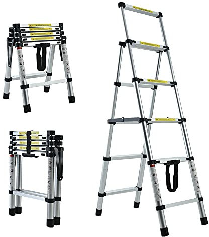 4+5 Steps(4.6ft + 5.6ft) Aluminium Herringbone Ladder Portable Household A-Frame Portable Multi-Purpose Telescopic Ladder