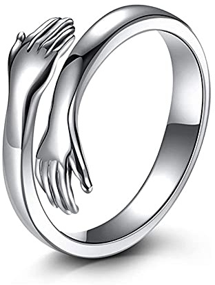 HMOOY Kuschelring, verstellbar, aus 925er Sterlingsilber, offener Ring, umarmt die Hände, aus Silber, für Paare, Versprechen, Geburtstag, Liebesring für Damen