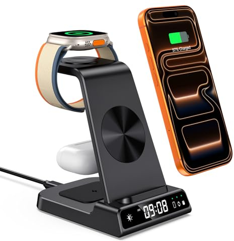 leChivée 3 in 1 Ladestation für iPhone/Apple Watch/Air Pods | Ladegeräte für iPhone Air/17/16/15/14/13/12, für Apple Watch 11/Ultra 3/Ultra 2/SE 3/10/9/8/7/6/5, Air Pods (ohne Adapter)