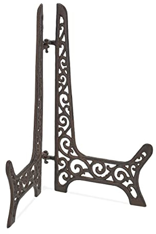 Relaxdays Tellerständer, Antik-Design, Ständer, Bücher, Fächer & Bilder, Tischstaffelei, HBT: ca. 24,5x17x1,5 cm, braun