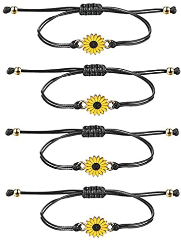 4 Stück Sonnenblumen Armbänder, Adjustable Freunde Armband, Versprechen Armbänder, Sonnenblume Freundschaftsarmbänder, für Gute Freunde, Familie, Frauen, Mädchen, Männer, Junge, Geschenk