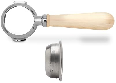 LELIT LELIT 58 Bottomless Portafilter - Inklusive Edelstahlfilter mit 2fach Dosierung - Holzgriff - PLA580M - Silber/Ahornholz