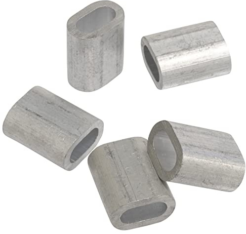 AERZETIX - C65270 - Set di 5 Manicotti di serraggio per cavo/filo d'acciaio 5mm DIN 3093 - morsetto a crimpare - fermacavo appendere vele ombreggianti corde - in alluminio - colore argento